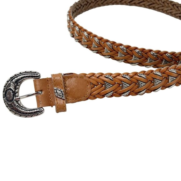 Vintage 1980's Unisex Omega Western Belt Size‎ L Braided Leather Metal Accents - Picture 7 of 10